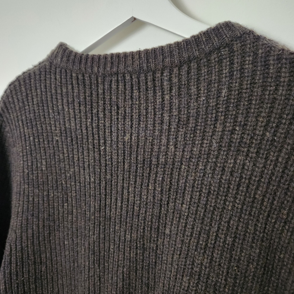 Sandro Olive Brown Merino Ribbed Crewneck Sweater - Picture 4 of 9